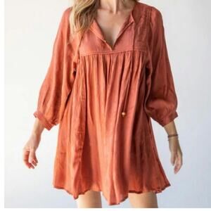 Natural Life Baby Doll Rose Mini Dress Bubble Sleeves Oversized Kurta Puff Sz L